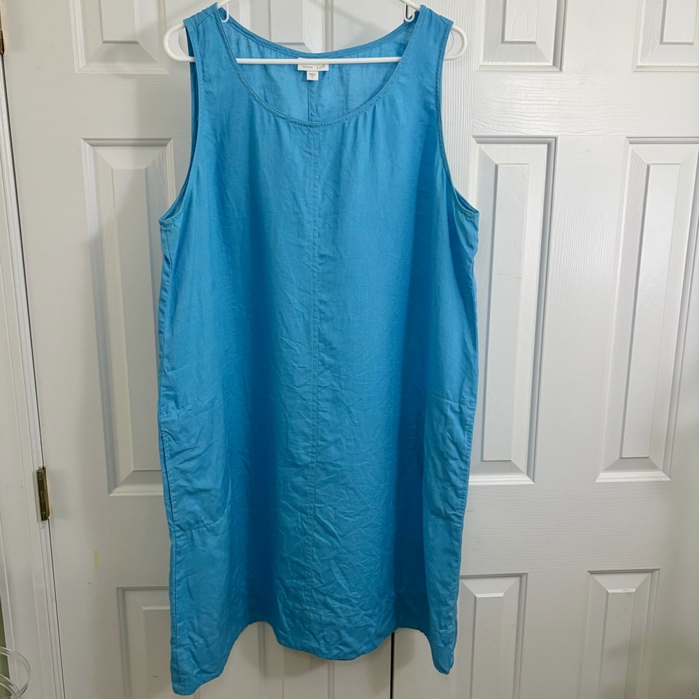 J. Jill Love Linen 100% Linen Lagenlook Blue Sleeveless Shift Midi Dress Size XL